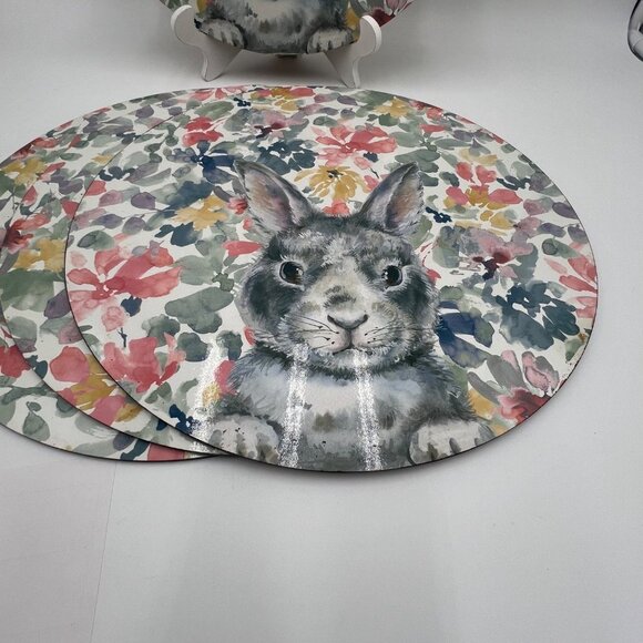 Set Of 4 Cork Placemats Floral With Bunny 14" Rabbit Spring Easter Tablesetting - Picture 2 of 6